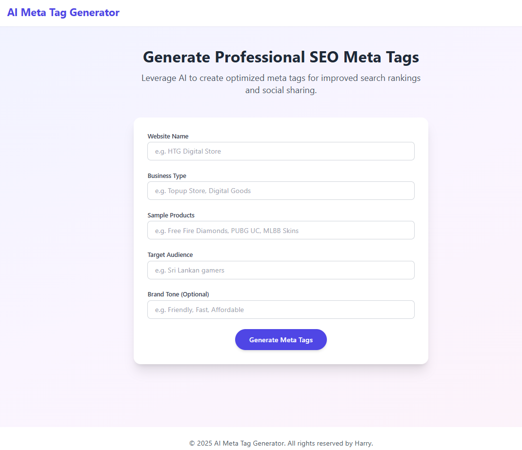 AI based Meta Tag generator